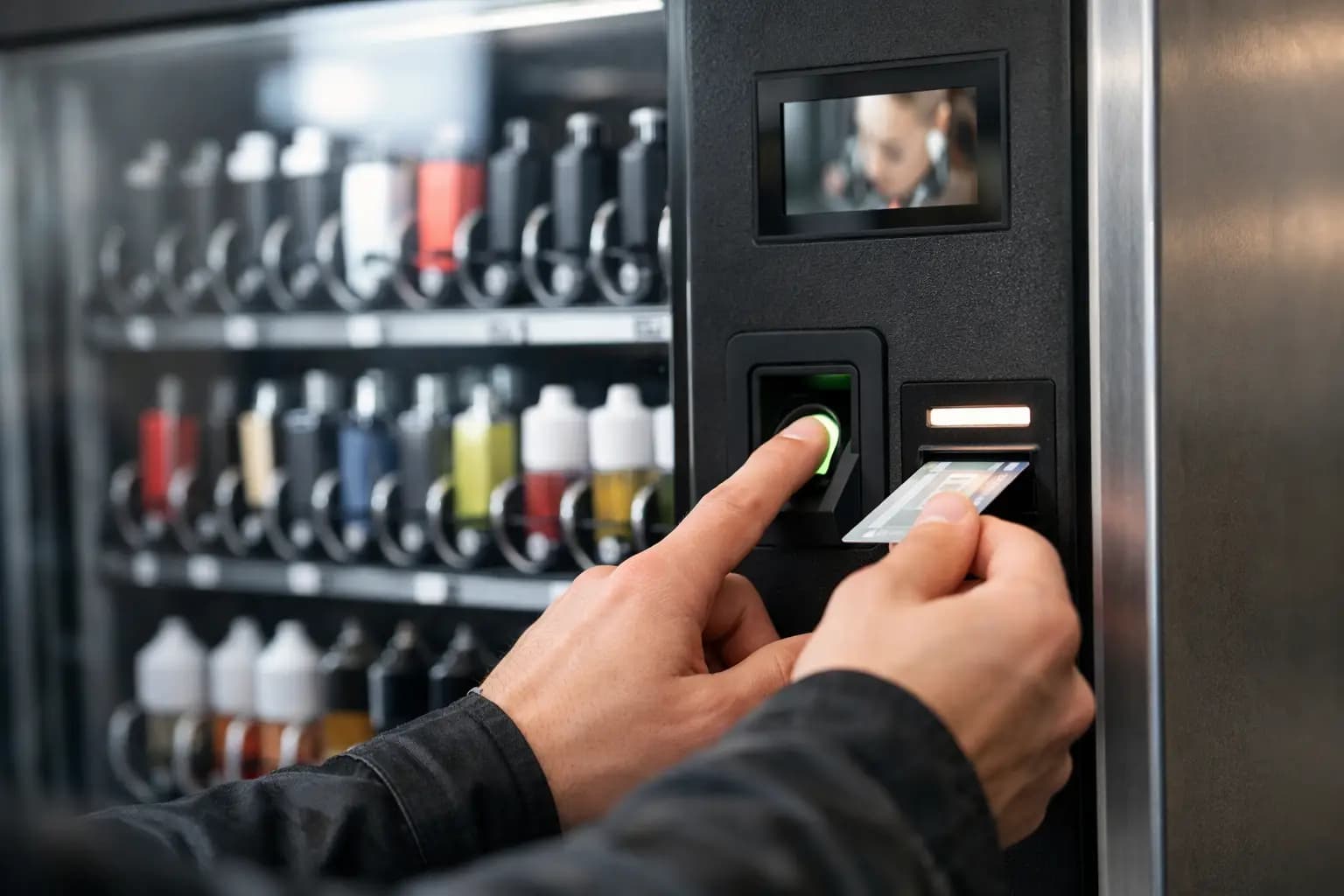 Vape Automat mit Altersverifikation im Betrieb