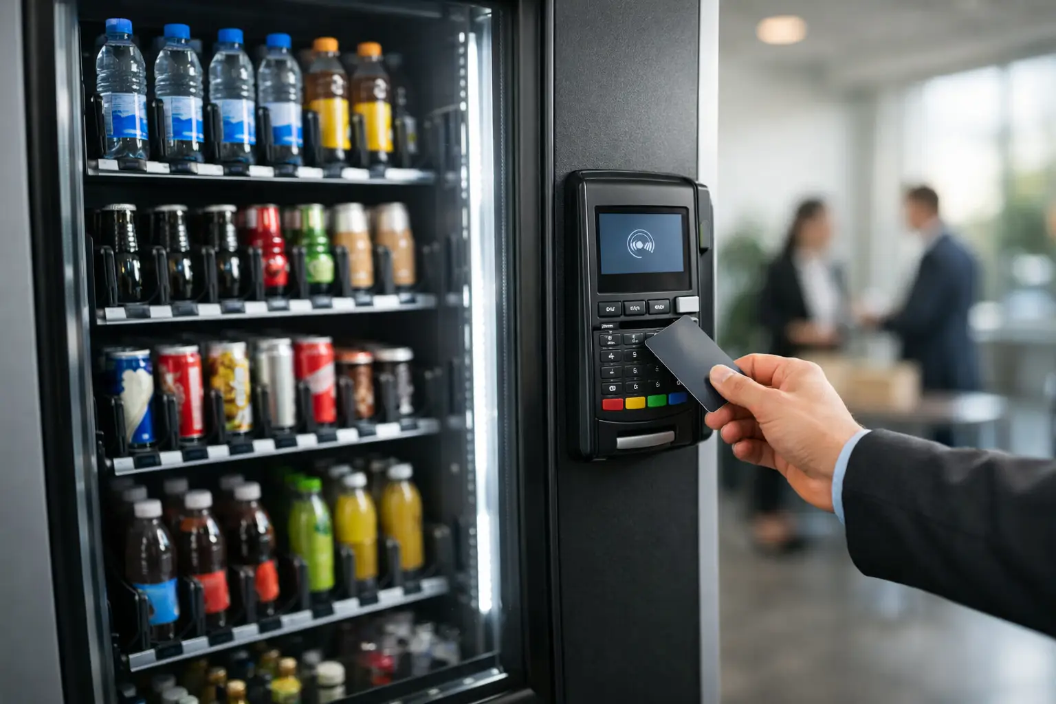 Getränkeautomat mit Kartenzahlung im Betrieb